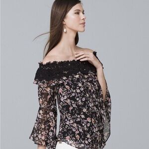 White House Black Market  Floral Off-Shoulder Top. Size L